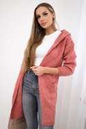 Sweter z kapturem i kieszeniami gładki ciemny różowy  