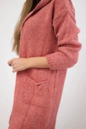 Sweter z kapturem i kieszeniami gładki ciemny różowy  