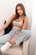 Body damskie prążkowane z koronkowym wykończeniem beżowy  