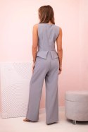 Kombinezon damski bez rękawów z szeroką nogawką i ozdobnymi guzikami szary  