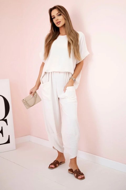 Komplet z wiskozy bluzka + spodnie beżowy  