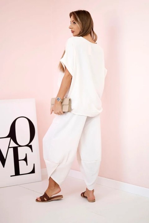 Komplet z wiskozy bluzka + spodnie beżowy  