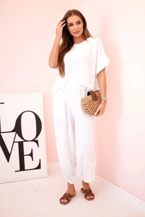 Komplet z wiskozy bluzka + spodnie biały  