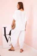Komplet z wiskozy bluzka + spodnie biały  