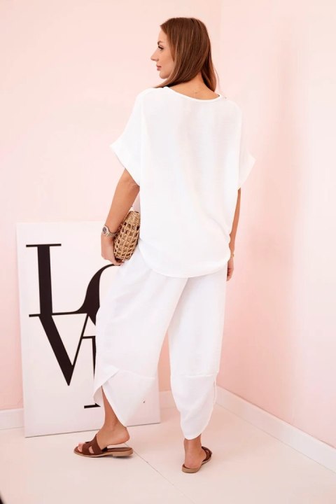 Komplet z wiskozy bluzka + spodnie biały  