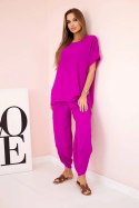 Komplet z wiskozy bluzka + spodnie ciemny fioletowy  