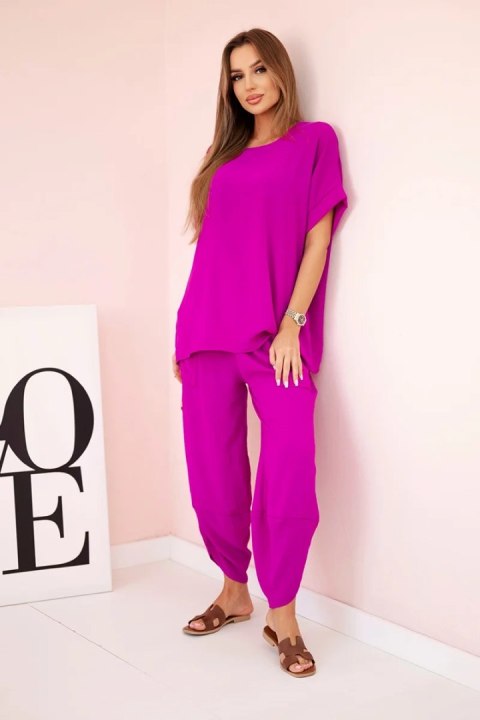 Komplet z wiskozy bluzka + spodnie ciemny fioletowy  