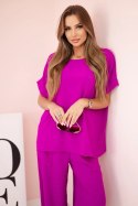 Komplet z wiskozy bluzka + spodnie ciemny fioletowy  