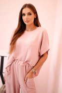 Komplet z wiskozy bluzka + spodnie ciemny pudrowy róż  
