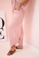 Komplet z wiskozy bluzka + spodnie ciemny pudrowy róż  