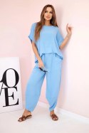 Komplet z wiskozy bluzka + spodnie niebieski  