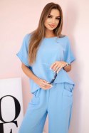 Komplet z wiskozy bluzka + spodnie niebieski  