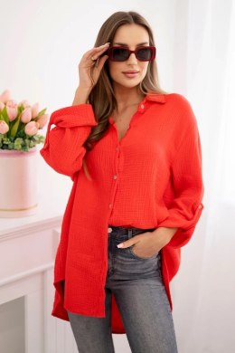 Koszula bawełniana muślinowa Plus Size czerwona  