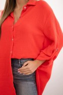 Koszula bawełniana muślinowa Plus Size czerwona  