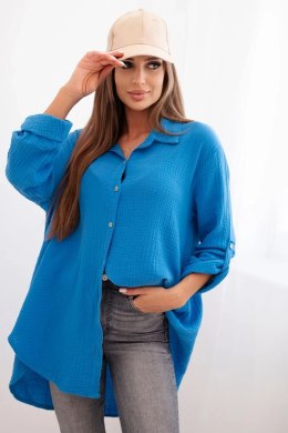 Koszula bawełniana muślinowa Plus Size turkusowa  