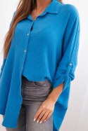 Koszula bawełniana muślinowa Plus Size turkusowa  