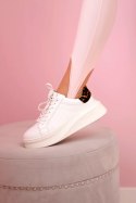 Legginsy damskie z otworami na pięty, wysoki stan pudrowy róż  