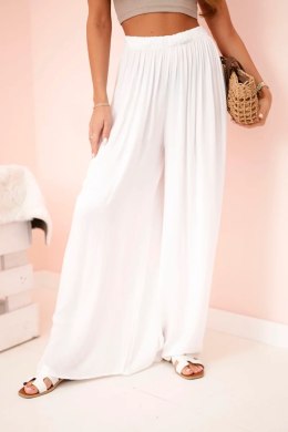 Spodnie damskie wiskozowe szerokie z gumką w pasie białe  