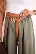 Spodnie z paskiem i szeroką nogawką jasny khaki  