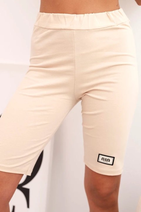 Komplet damski bawełniany z krótkim rękawem i szortami beżowy  