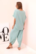 Komplet z wiskozy bluzka + spodnie ciemny miętowy  