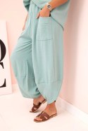 Komplet z wiskozy bluzka + spodnie ciemny miętowy  