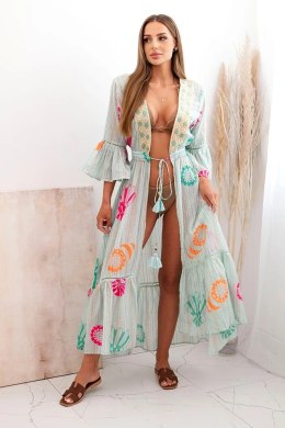 Narzutka  damska boho z haftem miętowa  