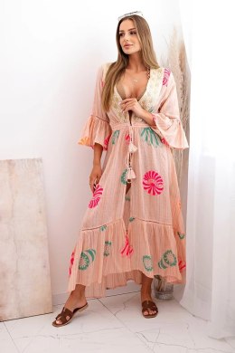 Narzutka  damska boho z haftem morelowa