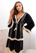 Sukienka damska boho z koronką czarna  