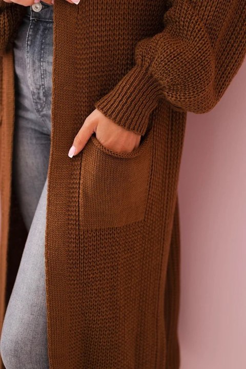 Sweter długi kardigan jasny brązowy Sweter długi kardigan jasny brązowy