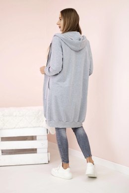 Bluza damska dłuższa z kapturem i zamkiem szara  