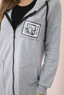 Bluza damska dłuższa z kapturem i zamkiem szara  