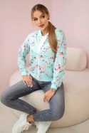 Bluza damska w kwiaty na zamek miętowa