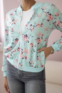 Bluza damska w kwiaty na zamek miętowa