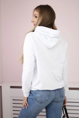Bluza damska z zamkiem na kapturze biała  