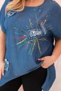 Bluzka damska Plus Size z naszywkami jeansowa  