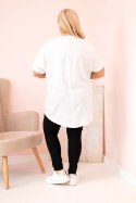 Bluzka damska Plus Size z wiskozy z kwiatowym nadrukiem i napisem ecru  