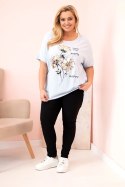 Bluzka damska Plus Size z wiskozy z kwiatowym nadrukiem i napisem niebieska  