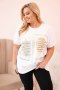 Bluzka damska bawełniana Plus Size z dżetami biały + camelowy  