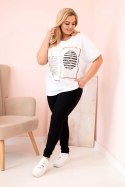 Bluzka damska bawełniana Plus Size z dżetami biały + granatowy  