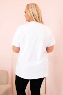 Bluzka damska bawełniana Plus Size z dżetami biały + khaki  
