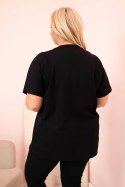 Bluzka damska bawełniana Plus Size z dżetami czarny + granatowy  