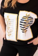 Bluzka damska bawełniana Plus Size z dżetami czarny + granatowy  