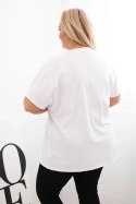 Bluzka damska bawełniana Plus Size z motywem piór biały + zielony  