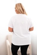 Bluzka damska bawełniana Plus Size z nadrukiem i cekinami biały + pomarańczowy  