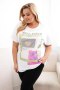 Bluzka damska bawełniana Plus Size ze złotym napisem biały + zielony  