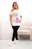 Bluzka damska bawełniana Plus Size ze złotym napisem biały + żółty  