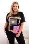 Bluzka damska bawełniana Plus Size ze złotym napisem czarny + różowy  