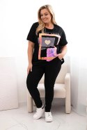 Bluzka damska bawełniana Plus Size ze złotym napisem czarny + różowy  