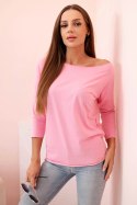 Bluzka damska z dekoltem w łódkę jasno różowa  